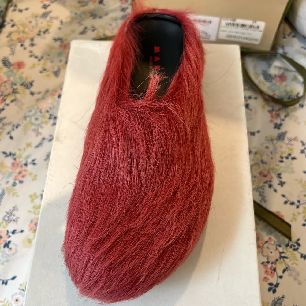 Marni Red Fringe Mules